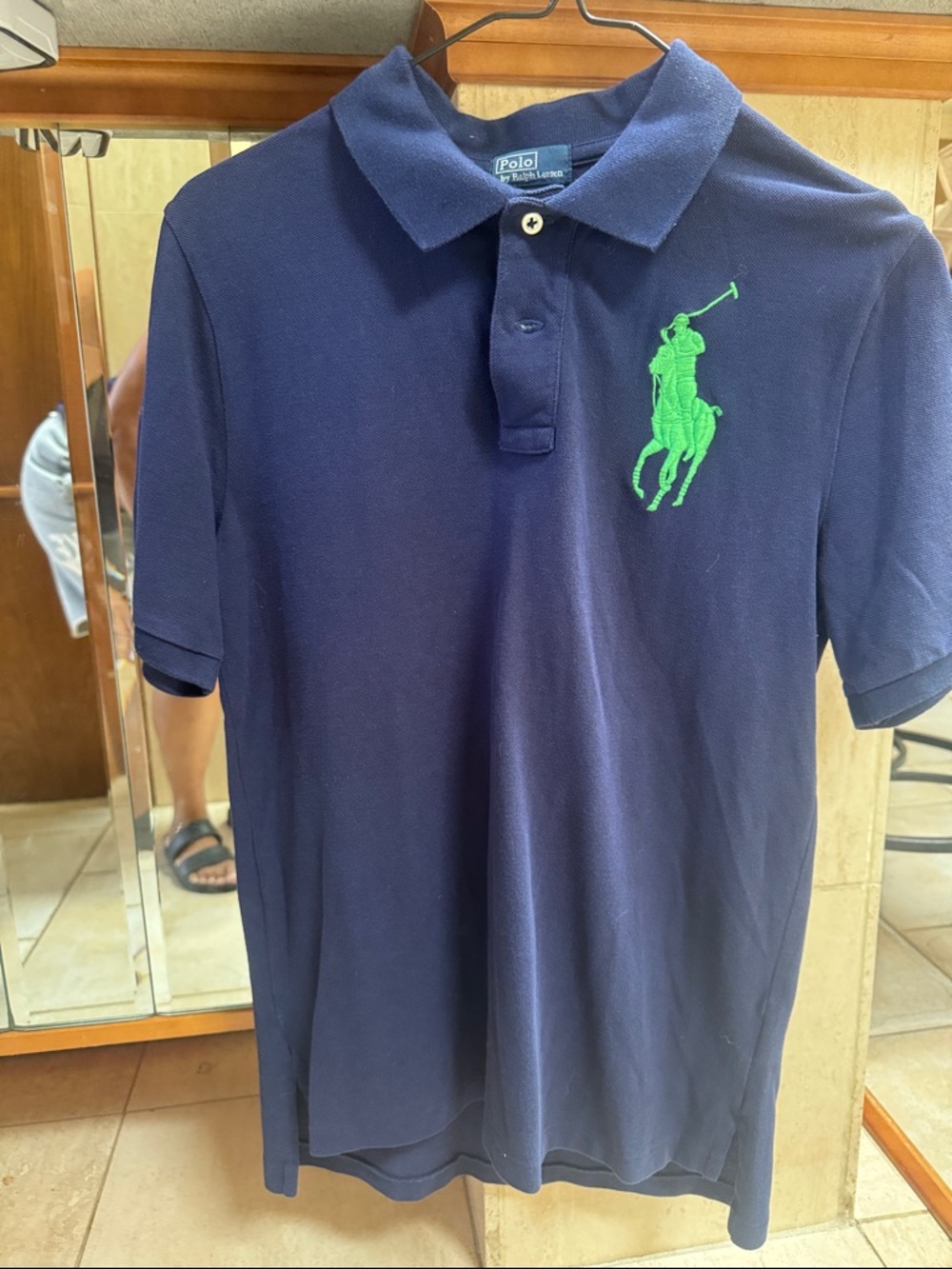 Ralph Lauren Navy Polo with Green Pony Logo